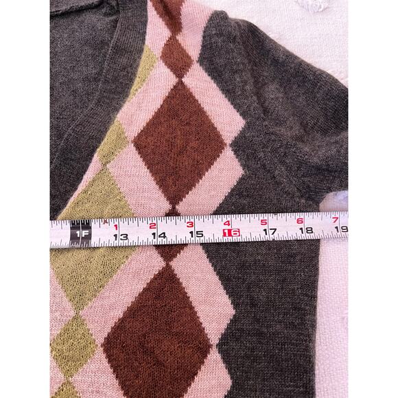 Vintage Banana Republic Argyle Diamond Cardigan Wool Mohair Blend Preppy Size M - Picture 7 of 7